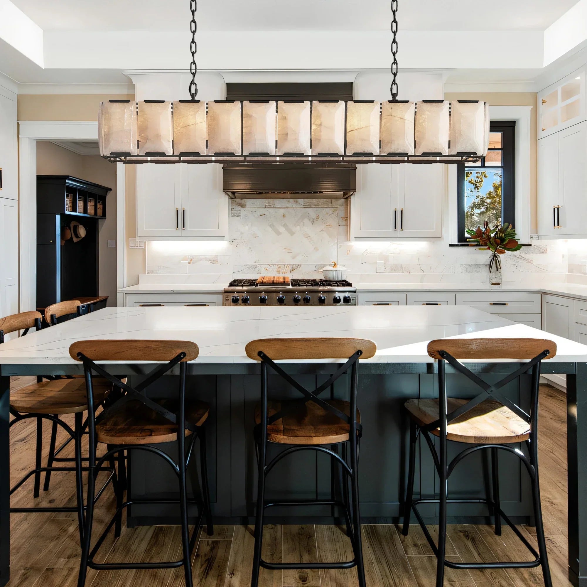 Herlow Calcite Modern Rectangular Alabaster Chandelier