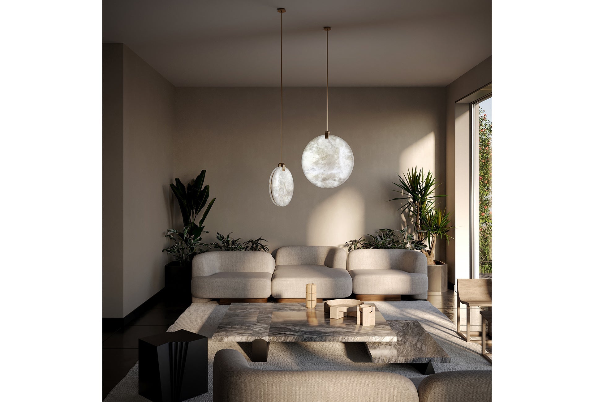 Soho Real Alabaster Disc Pendant Light, Pendant Lamp For Hallway, Staircase Pendant Light KevinstudiBUives
