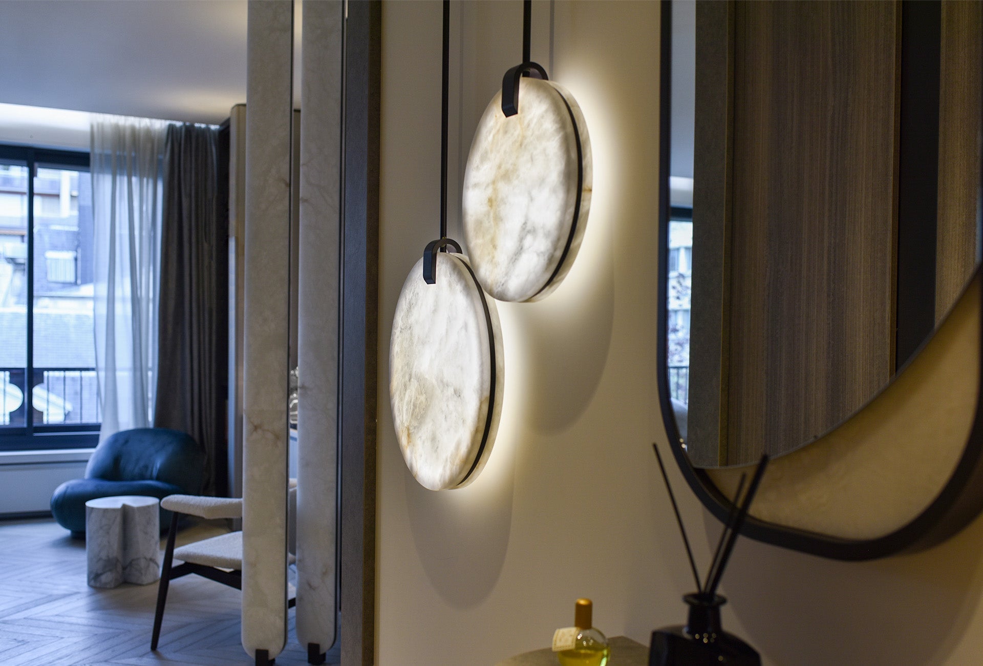 Soho Real Alabaster Disc Pendant Light, Pendant Lamp For Hallway, Staircase Pendant Light KevinstudiBUives