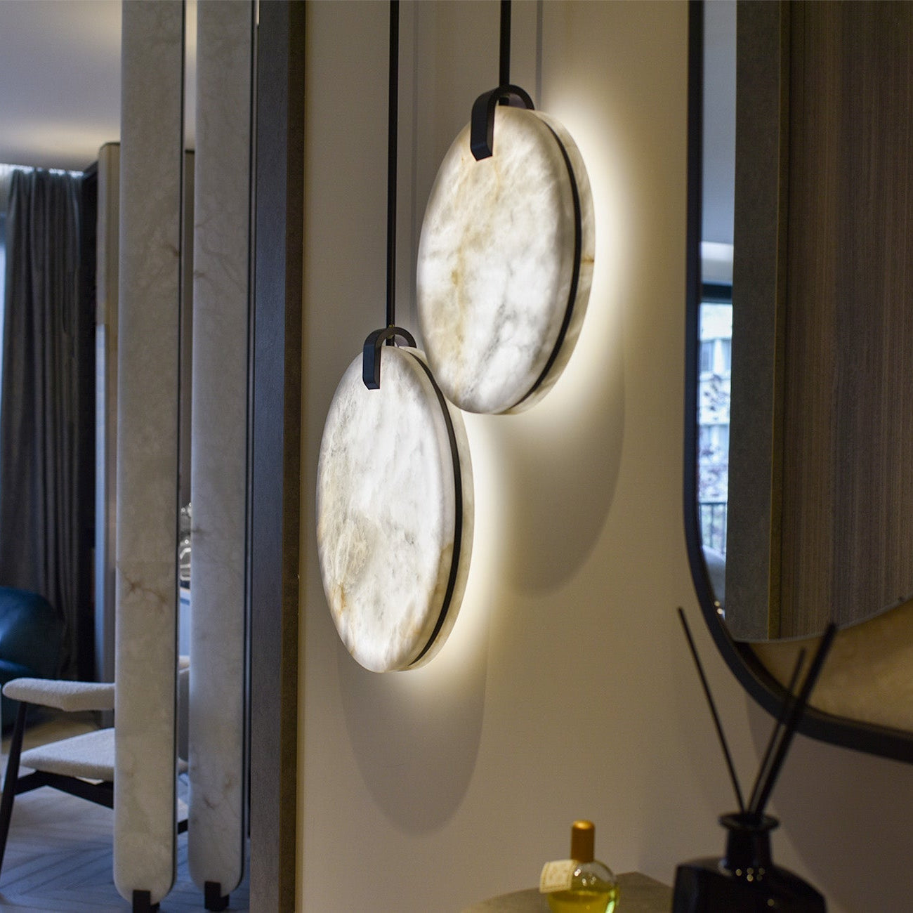 Soho Real Alabaster Disc Pendant Light, Pendant Lamp For Hallway, Staircase Pendant Light Kevinstudiolives