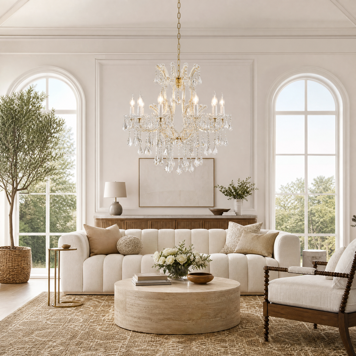 Crystal Chandelier in a kitchen islands