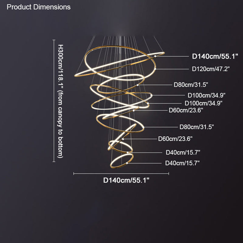 Golden ten-ring dimension guide showing the most layered standard configuration within a 118.1-inch overall drop.