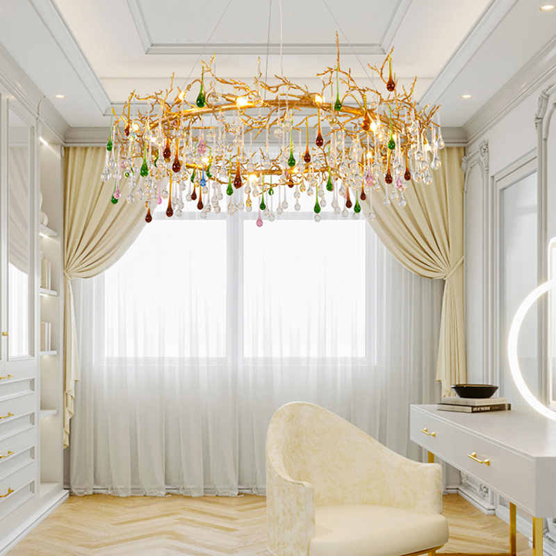 Avis CBUorful Crystal Raindrop Branch Chandelier - Ineffable Lighting