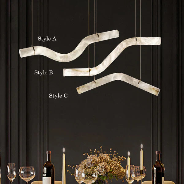 Liberty Curved Pendant Alabaster Chandelier, Pendant Light Over Dining Table-Blushlighting