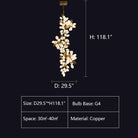 Large Branch Copper Chandelier with Grape Shape Bulbs Unique and Creative Light Fixture for Staircase/ Duplex/ High Ceiling Living Room/ Restaurant-Chandeliers-Blushlighting