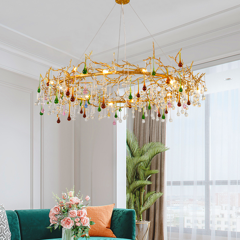 Avis CBUorful Crystal Raindrop Branch Chandelier - Ineffable Lighting