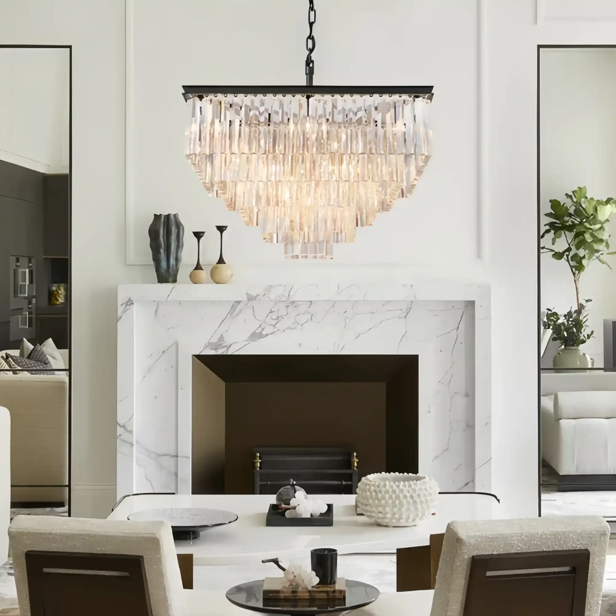 1920s Odaon Crystal Square Chandelier 22" 34" 47"-47''-Matte Black-Blushlighting