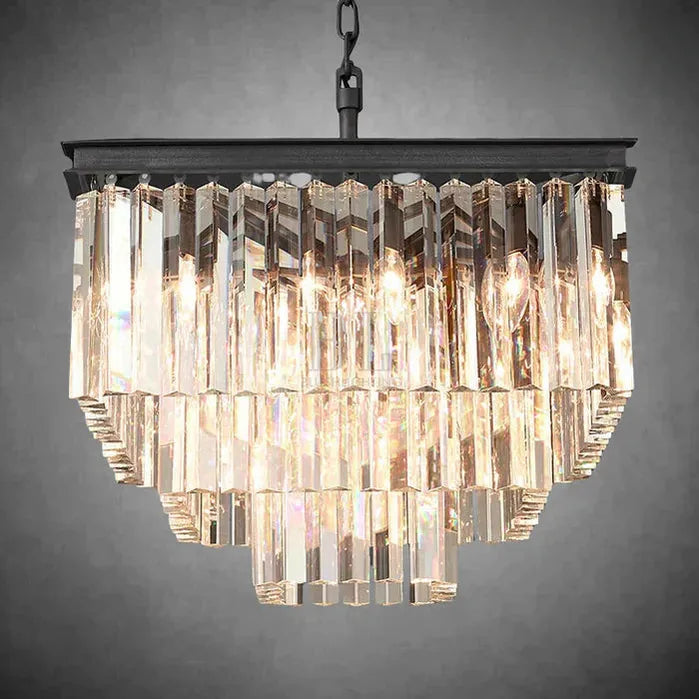 1920s Odaon Crystal Square Chandelier 22" 34" 47"-22''-Matte Black-