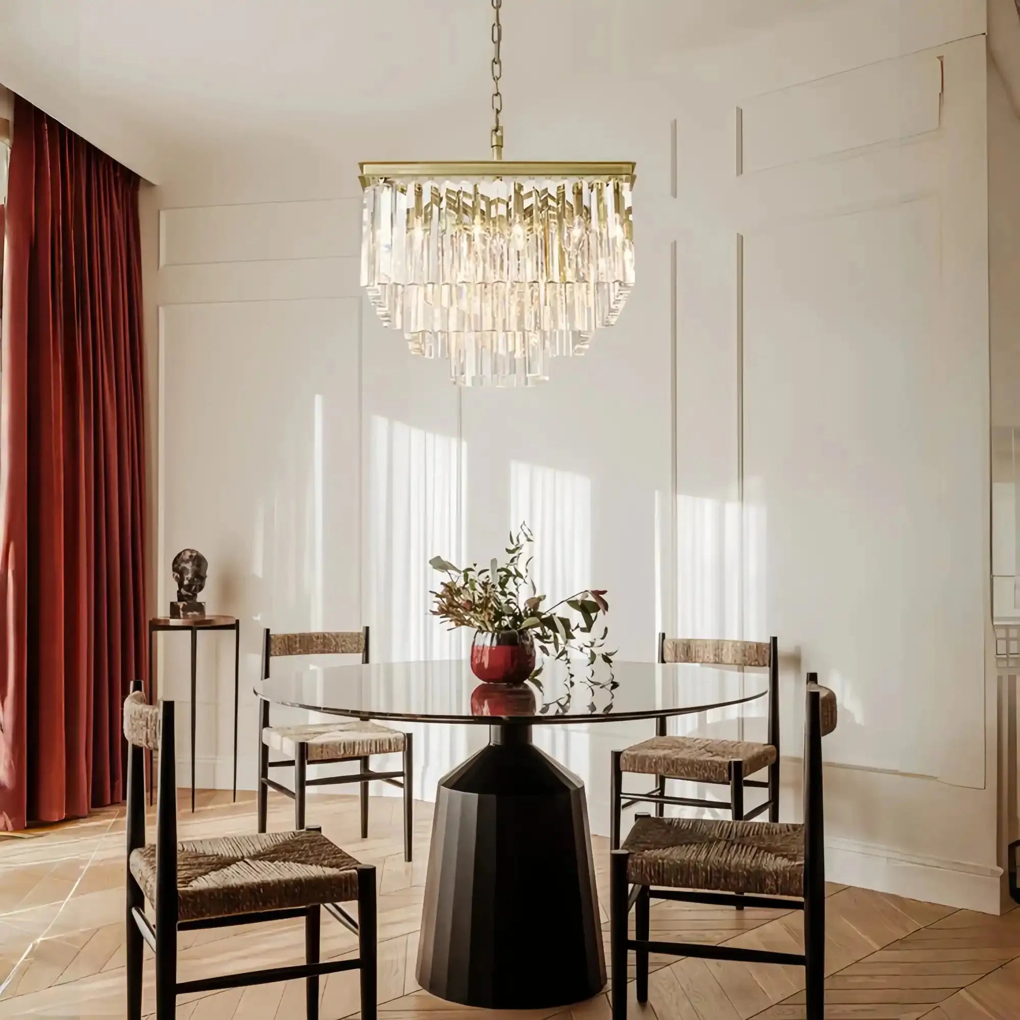 1920s Odaon Crystal Square Chandelier 22" 34" 47"-22''-Lacquered Burnished Brass-Blushlighting