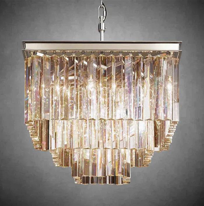 1920s Odaon Crystal Square Chandelier 22" 34" 47"-22''-Polished Nickel-