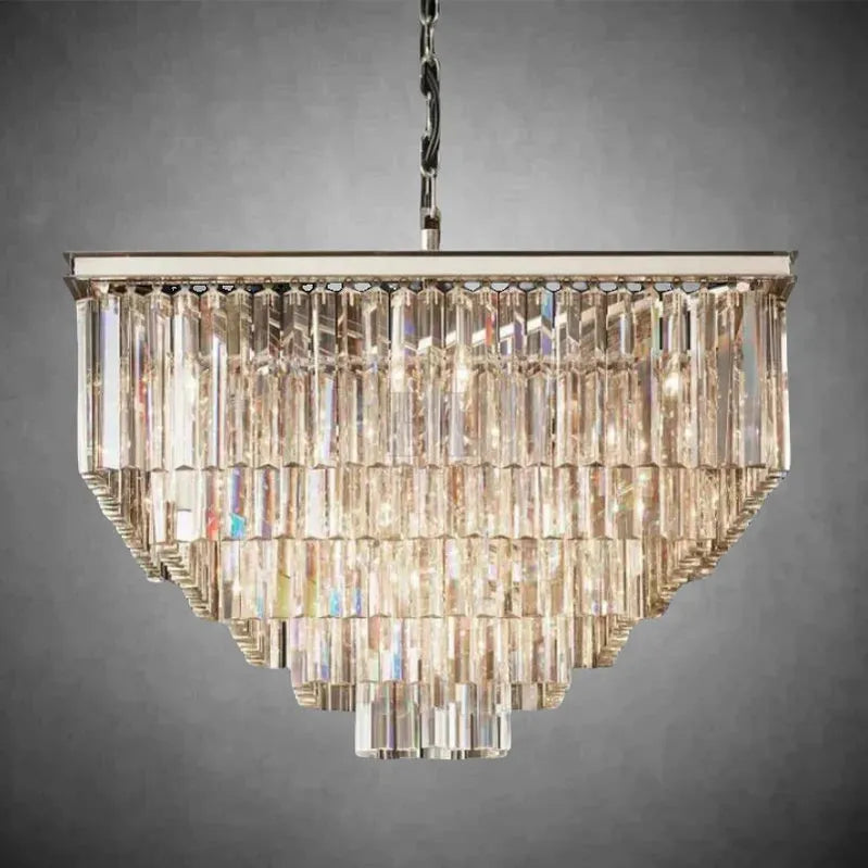 1920s Odaon Crystal Square Chandelier 22" 34" 47"-34''-Polished Nickel-