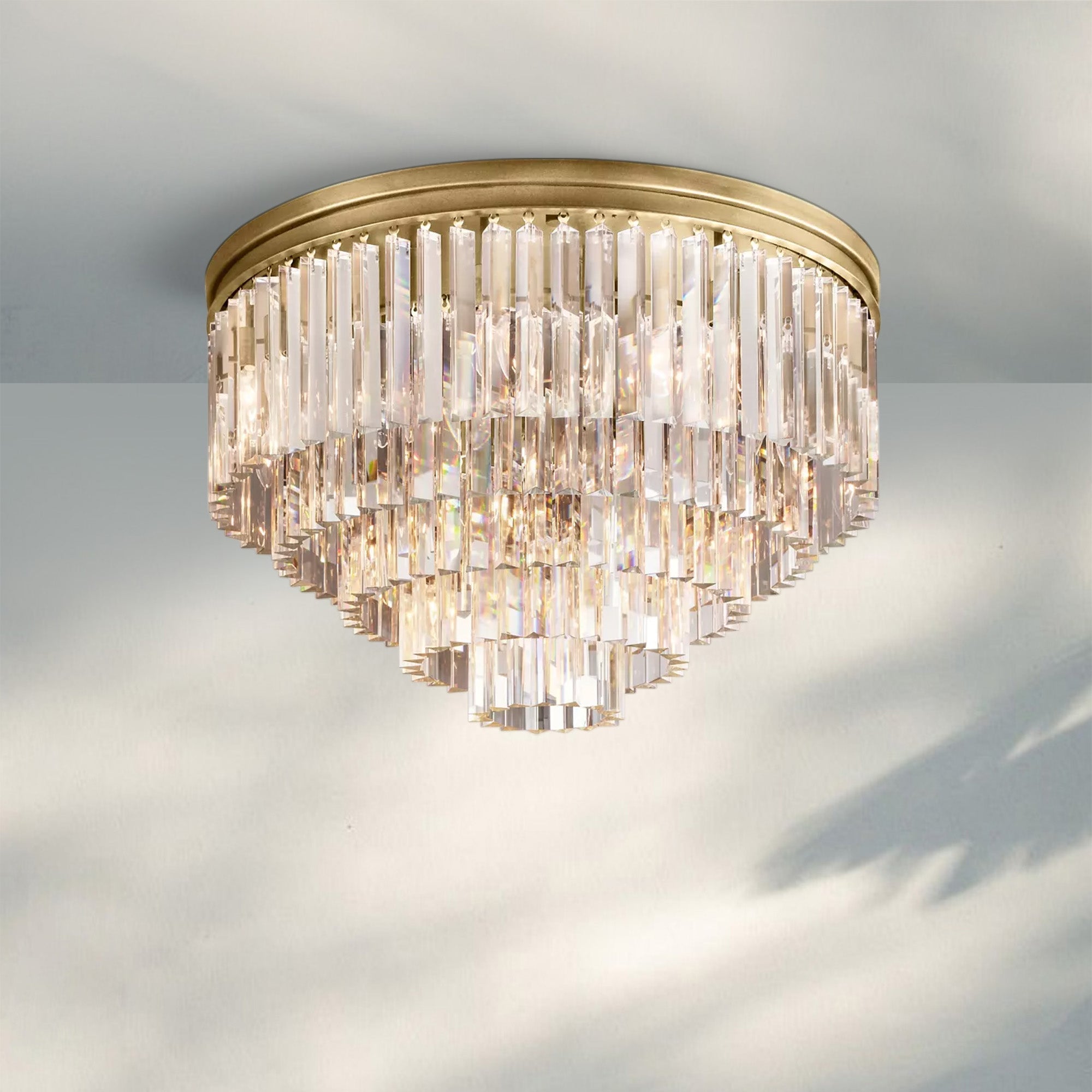 1920s Odaon Flushmount 20‘’-Flushmount 32''-Lacquered Burnished Brass-