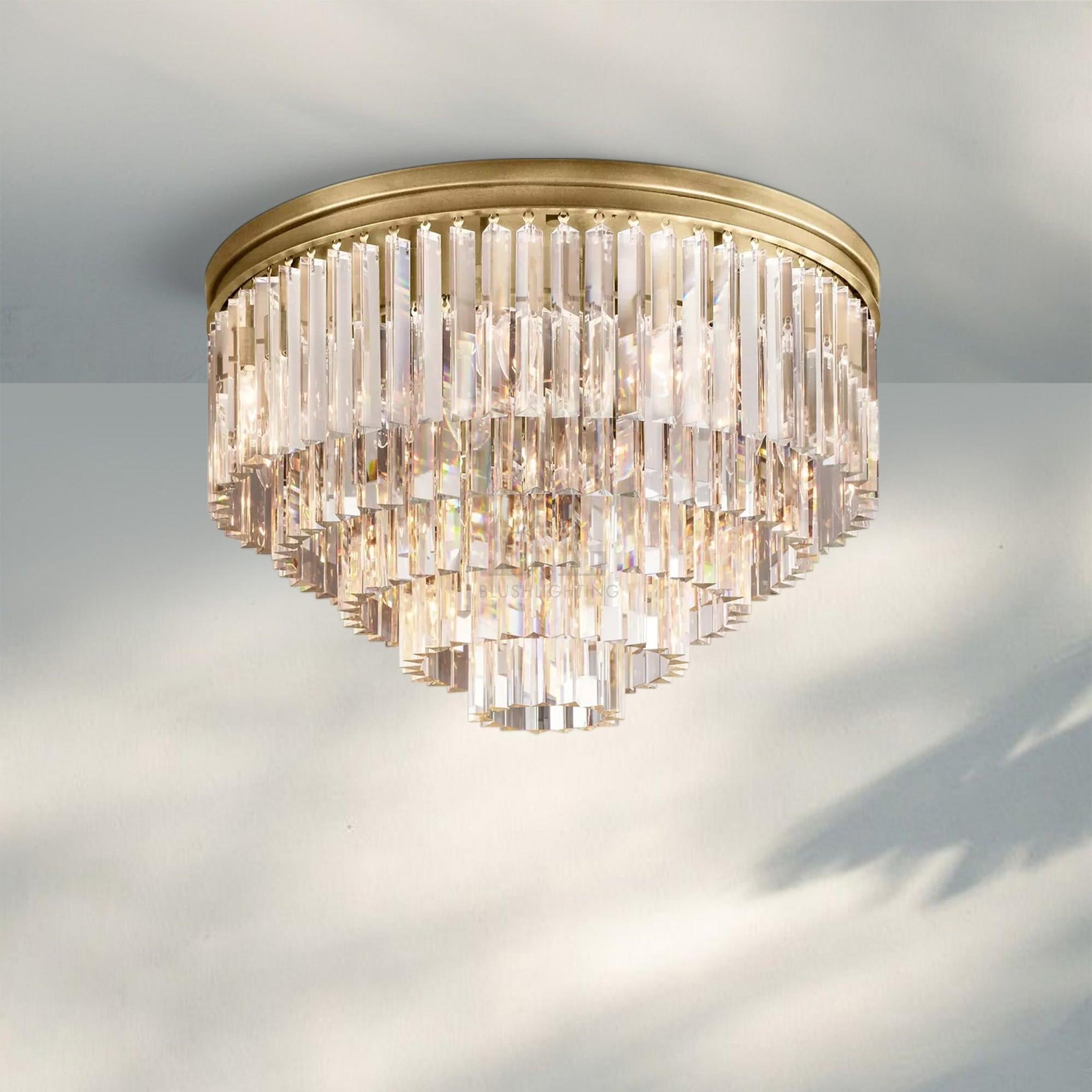 1920s Odaon Flushmount 20‘’-Flushmount 32''-Lacquered Burnished Brass-