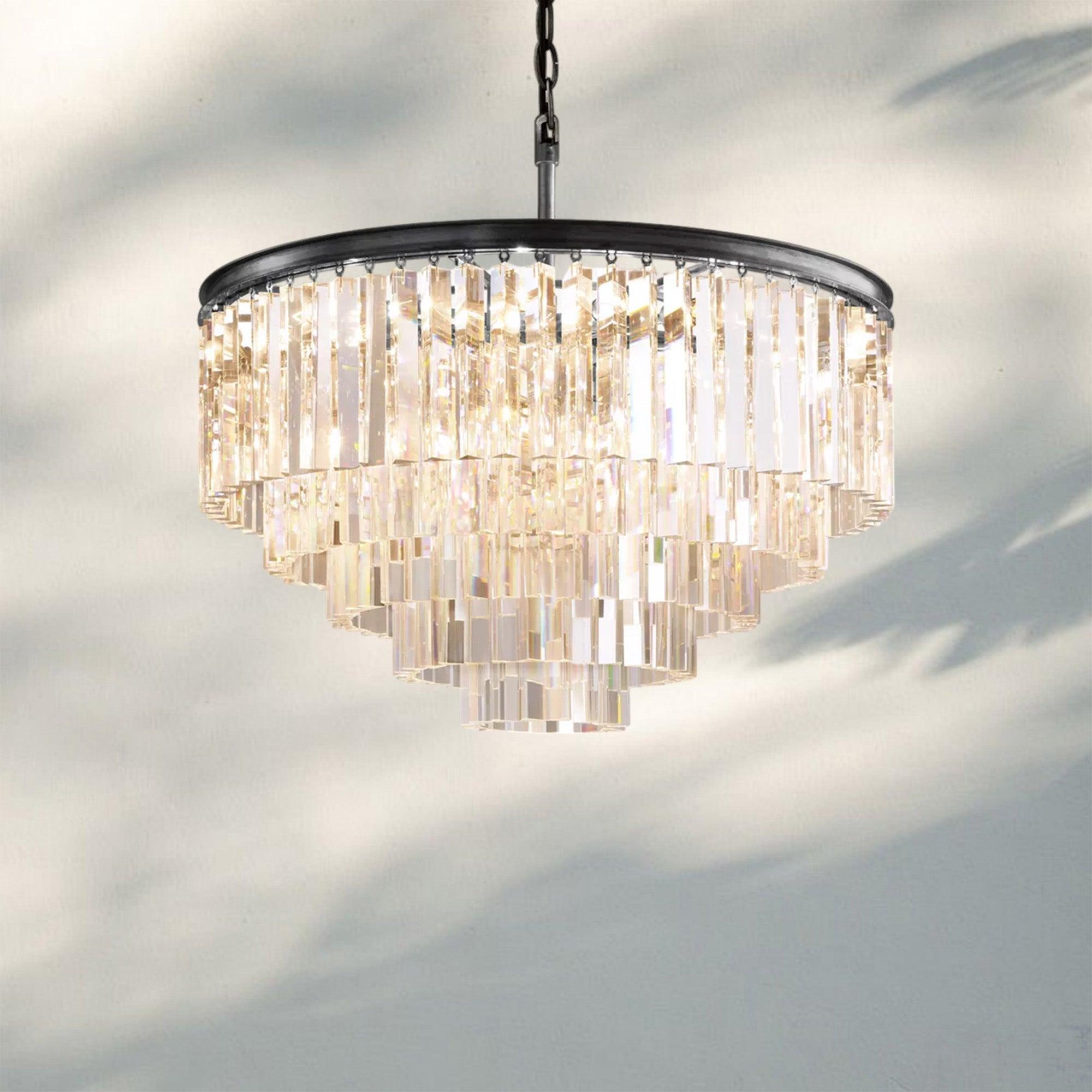 1920s Odaon Multi Tierd Round Chandelier 20"32"44"-32''-Matte Black-