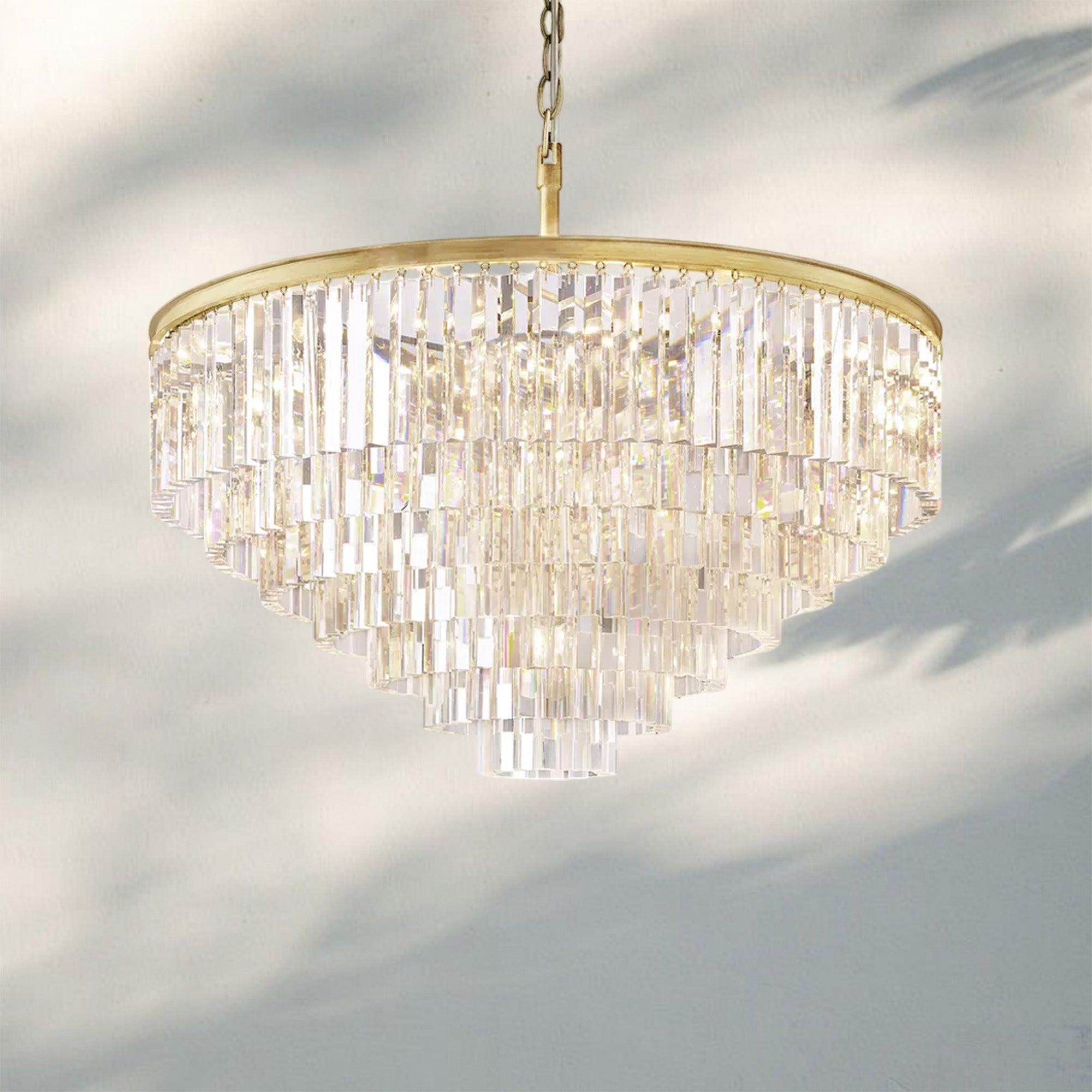 1920s Odaon Multi Tierd Round Chandelier 20"32"44"-44''-Lacquered Burnished Brass-