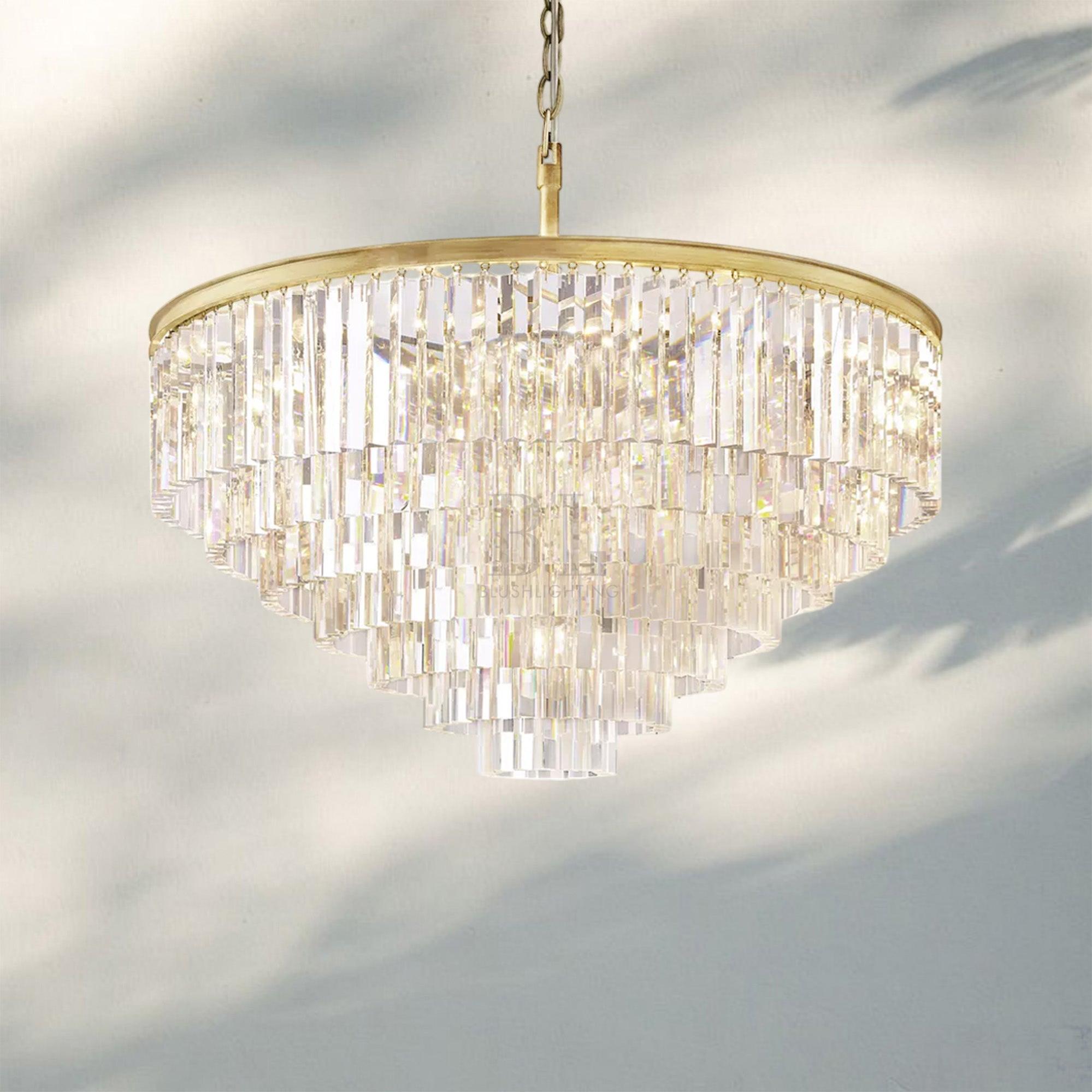 1920s Odaon Multi Tierd Round Chandelier 20"32"44"-44''-Lacquered Burnished Brass-