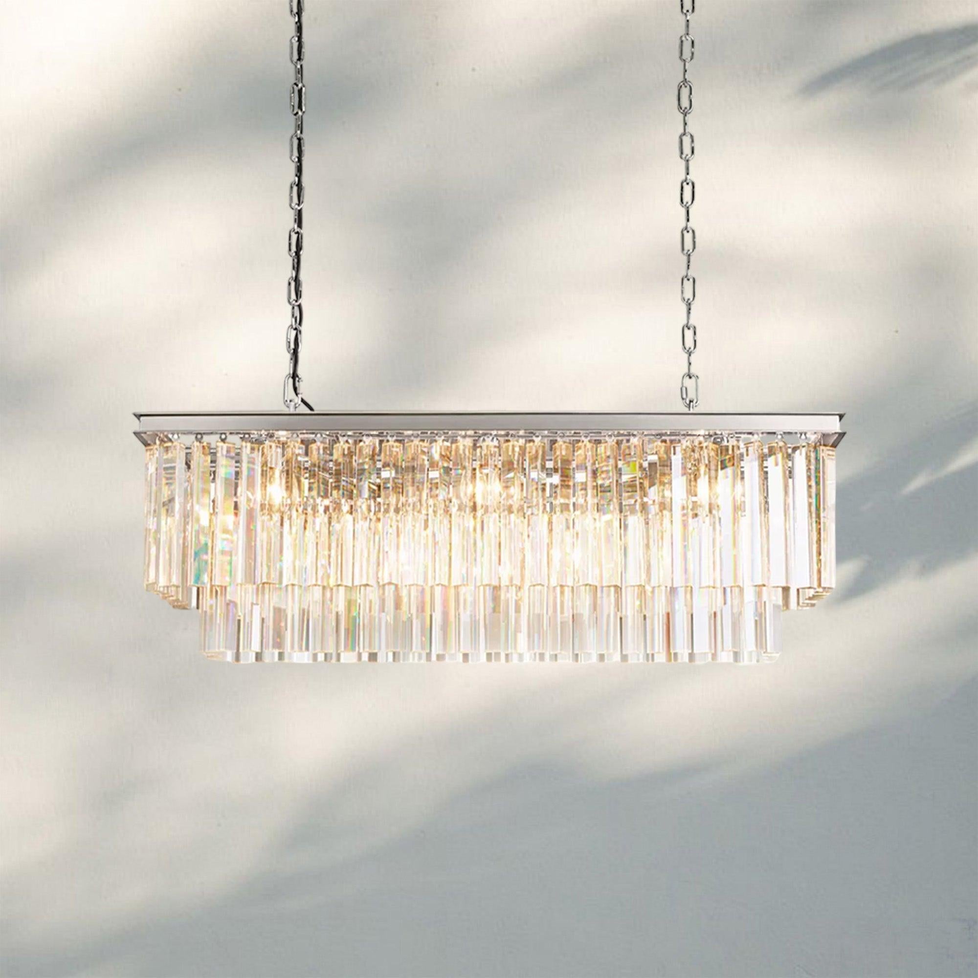 1920S Odaon Rectangular Chandelier 40-40"-Polished Nickel-