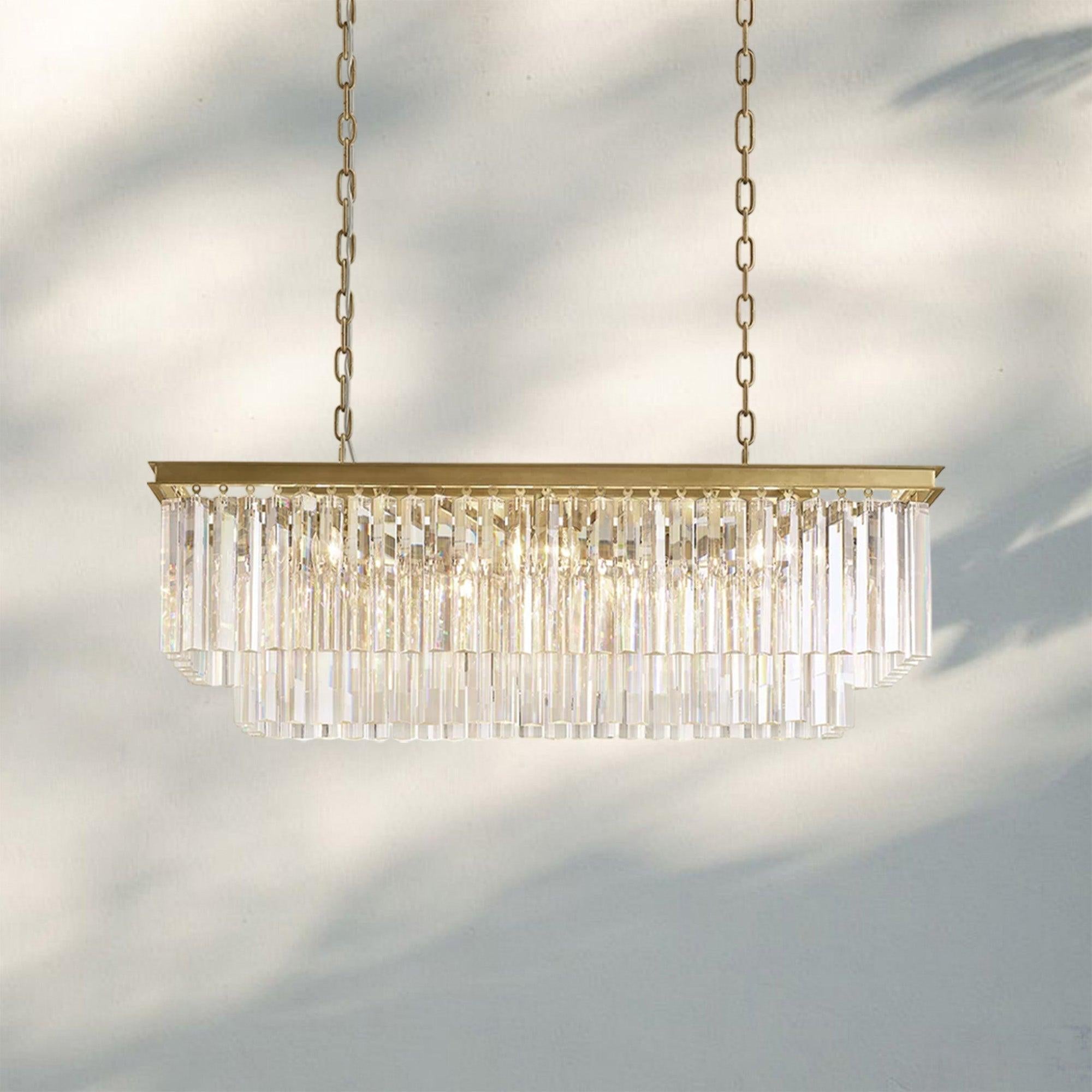 1920S Odaon Rectangular Chandelier 40-40"-Lacquered Burnished Brass-