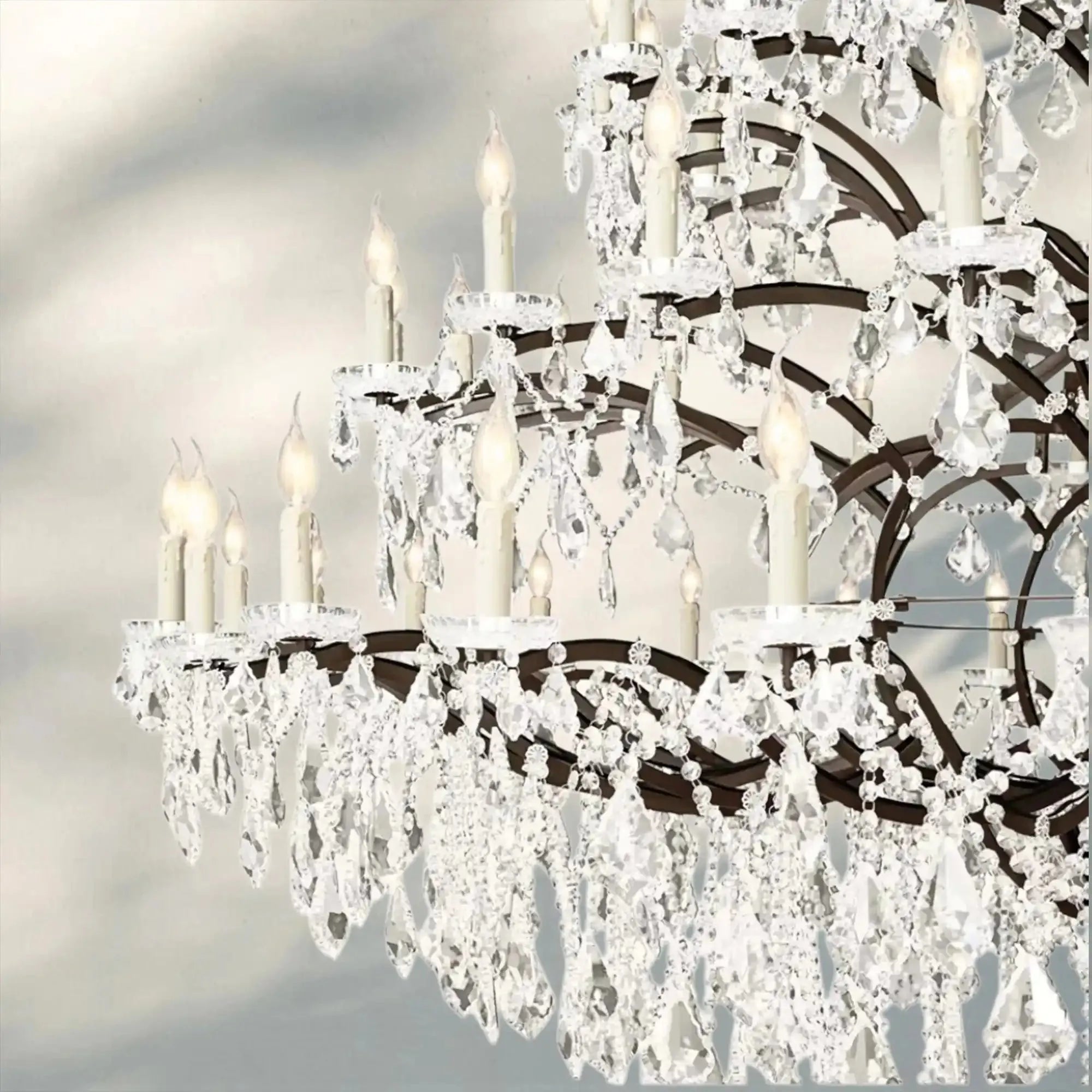 19th C. Rococa Iron & Crystal Round Chandelier 101"-