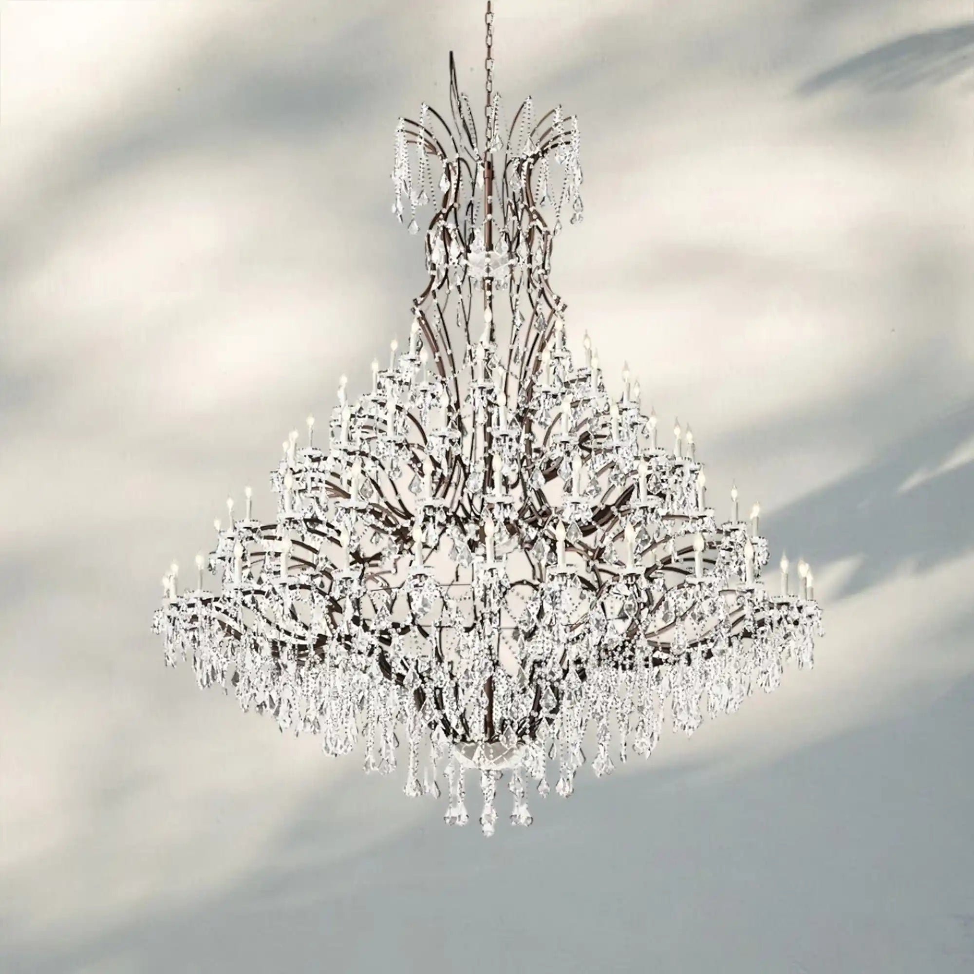 19th C. Rococa Iron & Crystal Round Chandelier 101"-Rustic Iron-