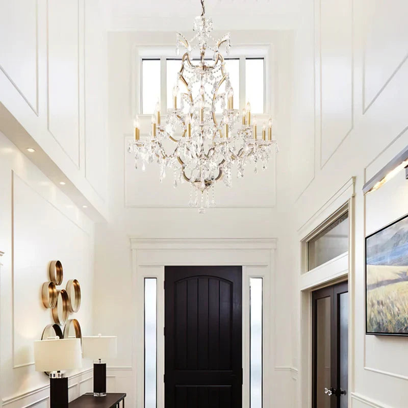 19th C. Rococa Iron & Crystal Round Chandelier 40"-Blushlighting