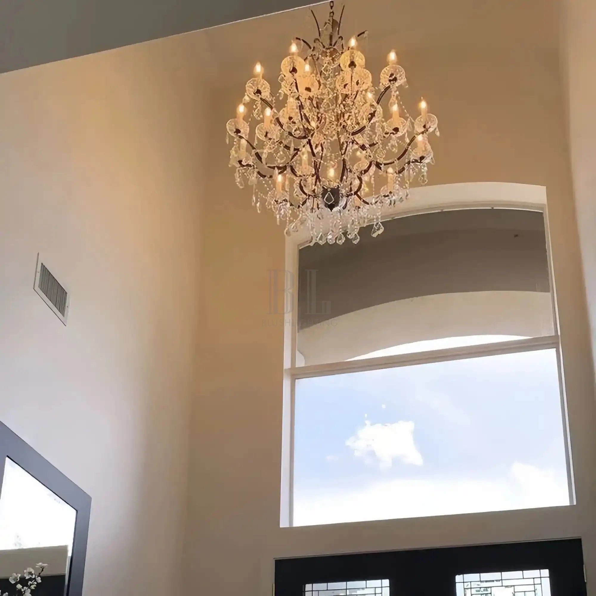 19th C. Rococa Iron & Crystal Round Chandelier 40"-