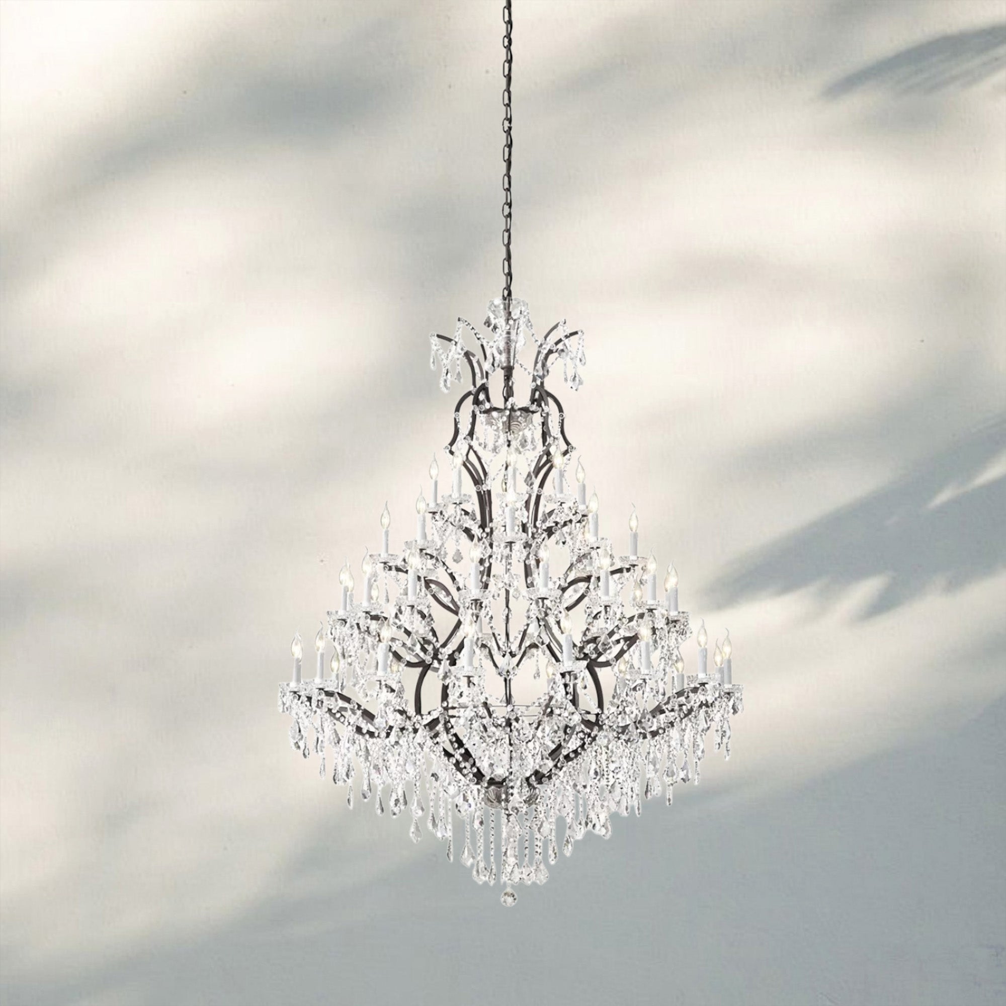 19th C. Rococa Iron & Crystal Round Chandelier 60"-Rustic Iron-