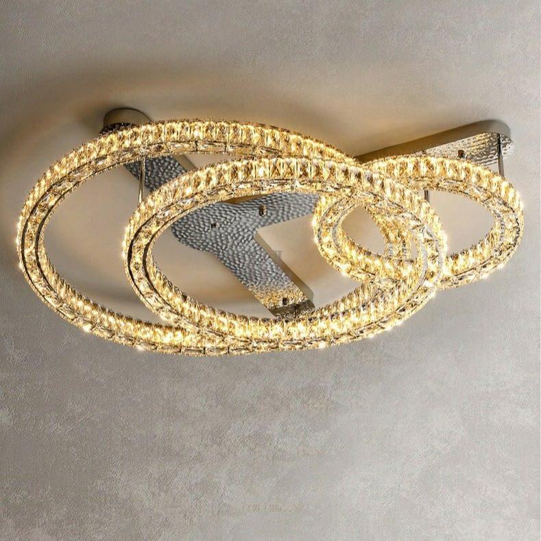 2/ 3 Rings Flush Mount Living Room Chandelier Crystal Bedroom Ceiling Light Fixture-Chandeliers-Blushlighting-Blushlighting