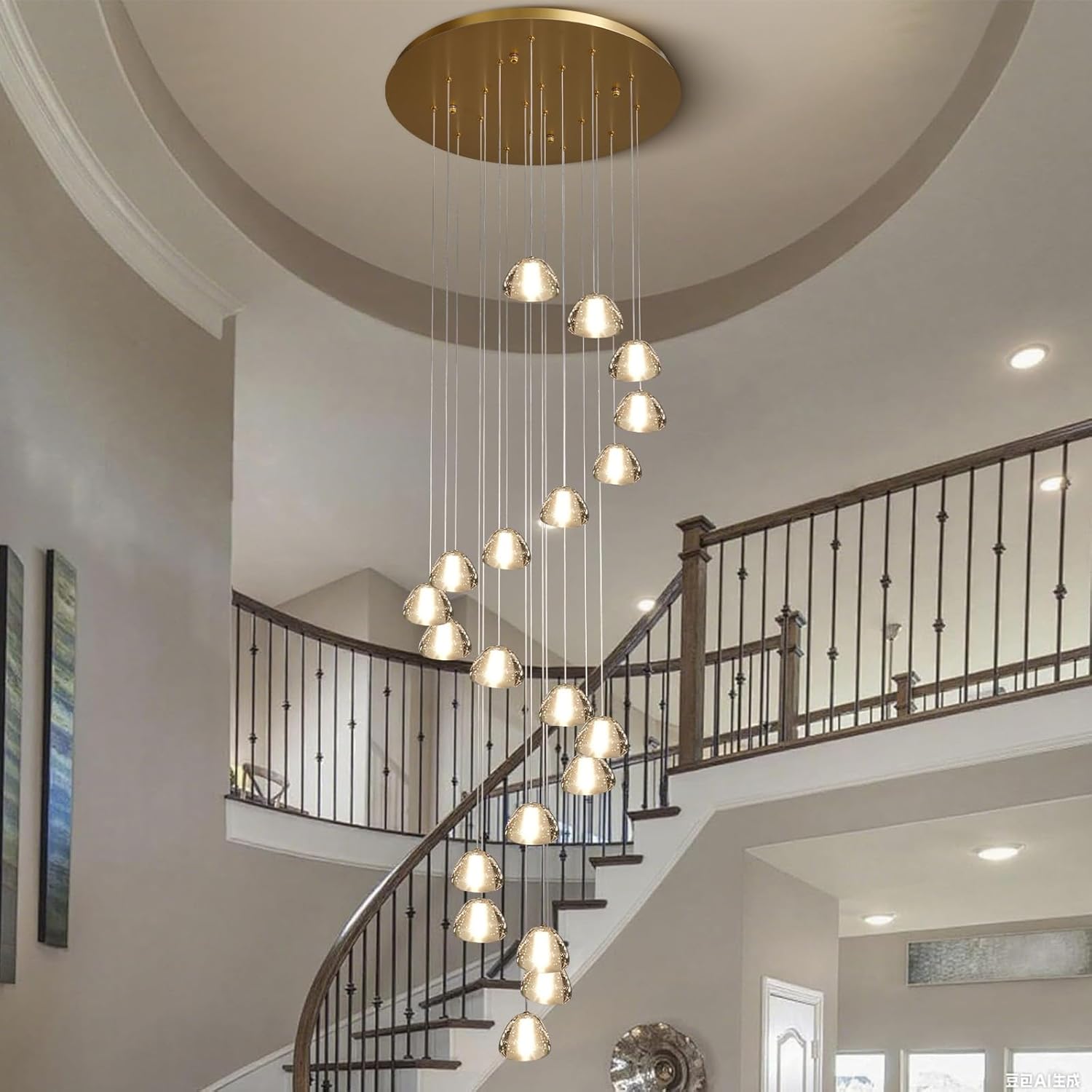 20-Light Gold Crystal Staircase Chandelier with Adjustable Height