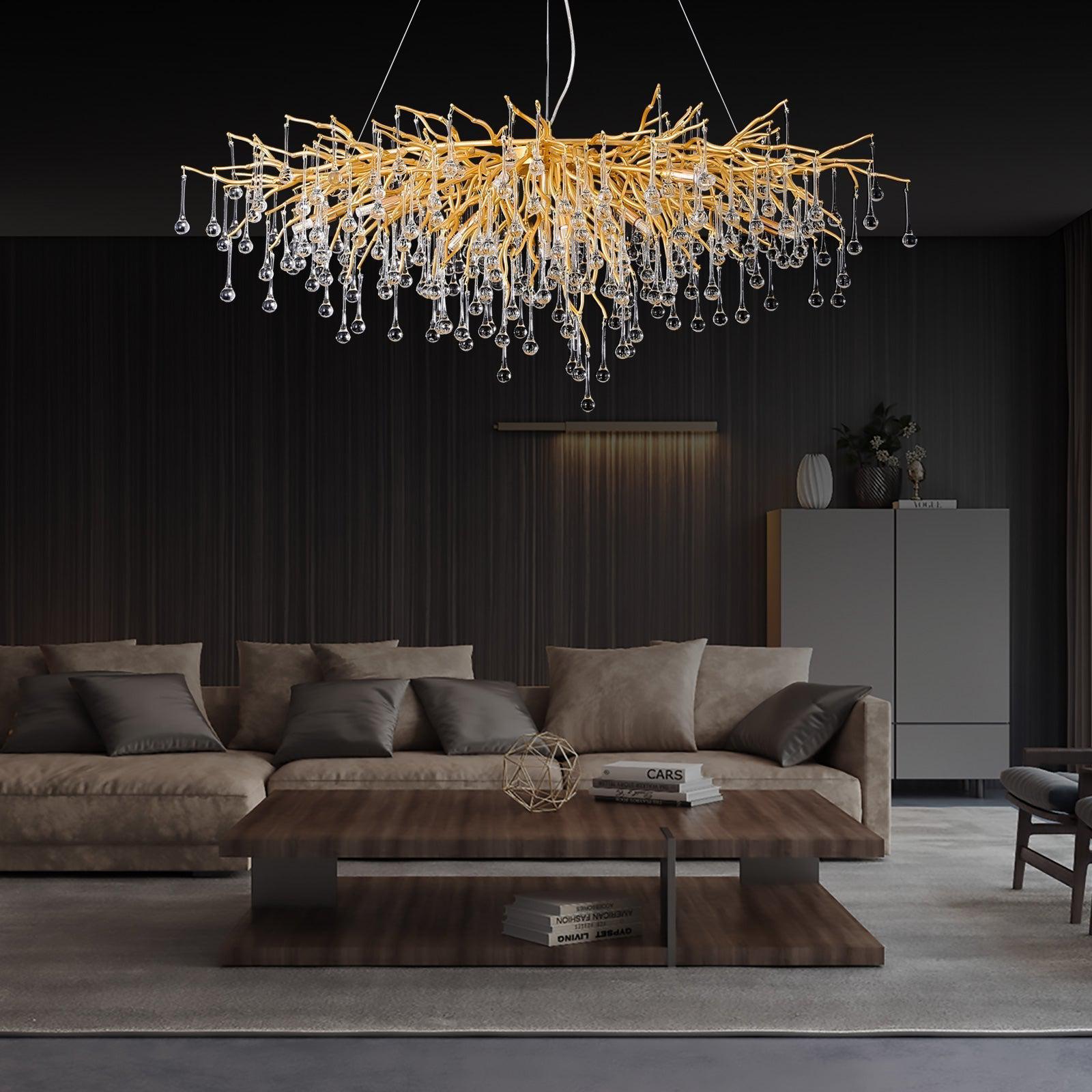 Doris Crystal Rectangular Branch Chandelier L45"-Chandelier-Blushlighting