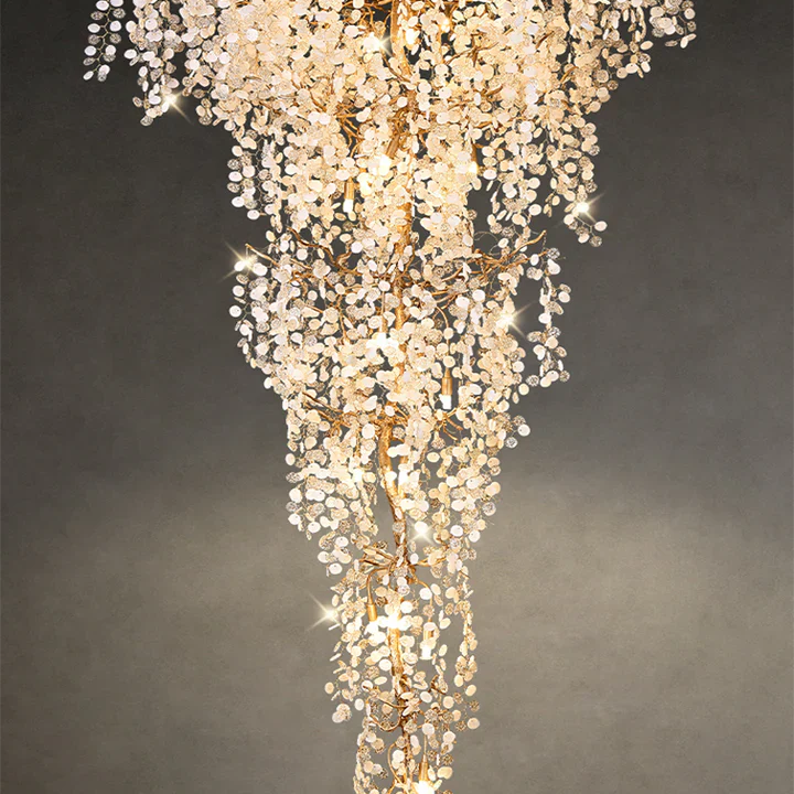 Modern Unique Artistic Flower Brass Branch Semi-flush Mount Chandelier for Living Room/ Hallway/ Entryway/ Staircase-Chandeliers-Blushlighting