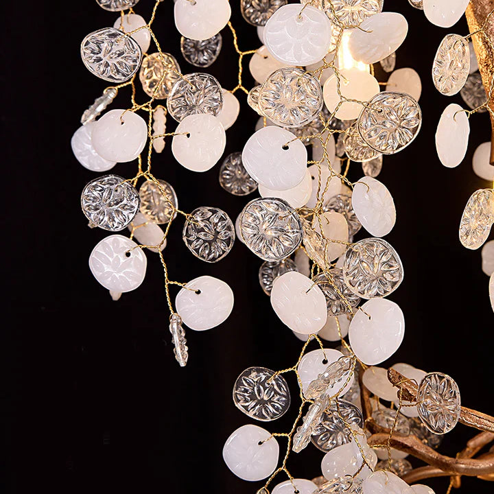 Modern Unique Artistic Flower Brass Branch Semi-flush Mount Chandelier for Living Room/ Hallway/ Entryway/ Staircase-Chandeliers-Blushlighting