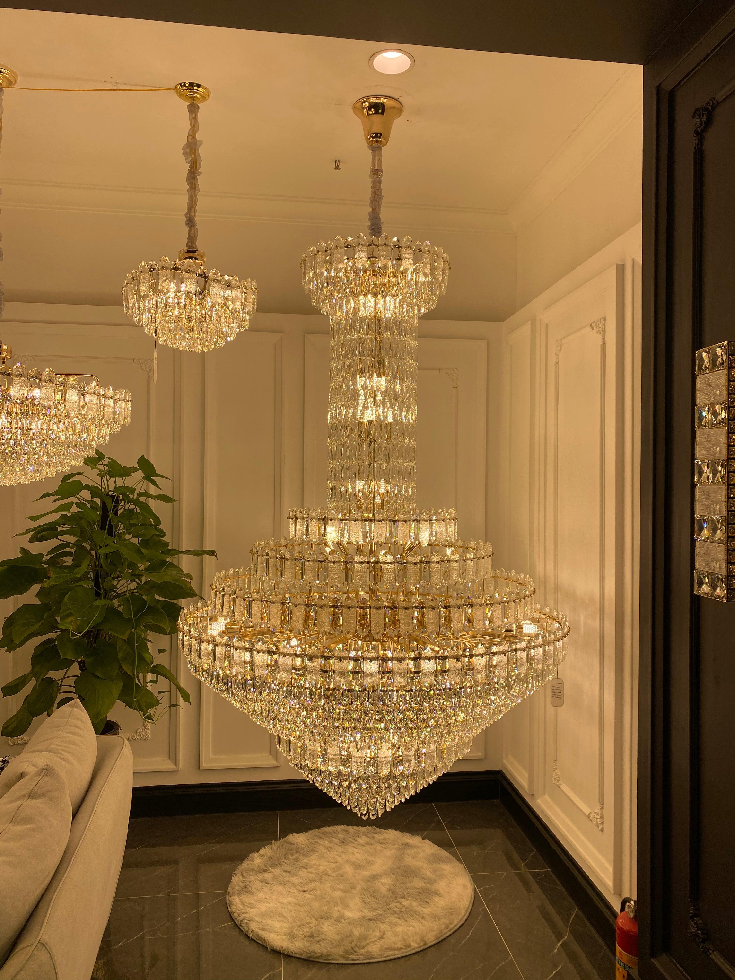 Luxury Extra Large Multi-tiered Funnel Clear Crystal Chandelier for Staircase/Foyer/Living Room