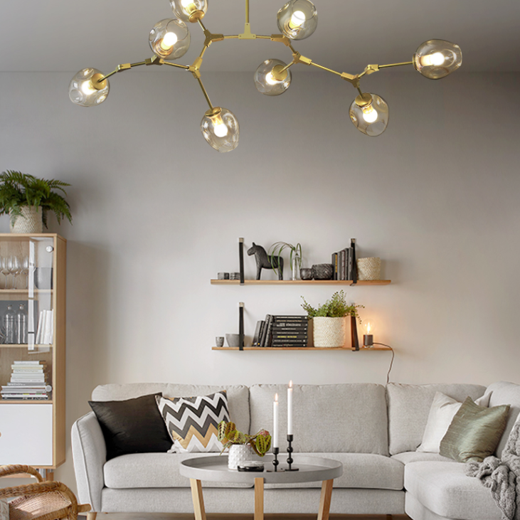 Modern Industrial Branch Chandelier with Multiple Glass Pendants Extra Large for Living or Dining Room-Chandeliers-Blushlighting