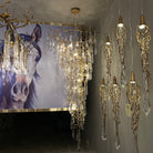 Modern Oversized Luxury Copper Crystal Long Crystal Branch Air Bubble Drop Staircase Light fixture-Chandeliers-Blushlighting