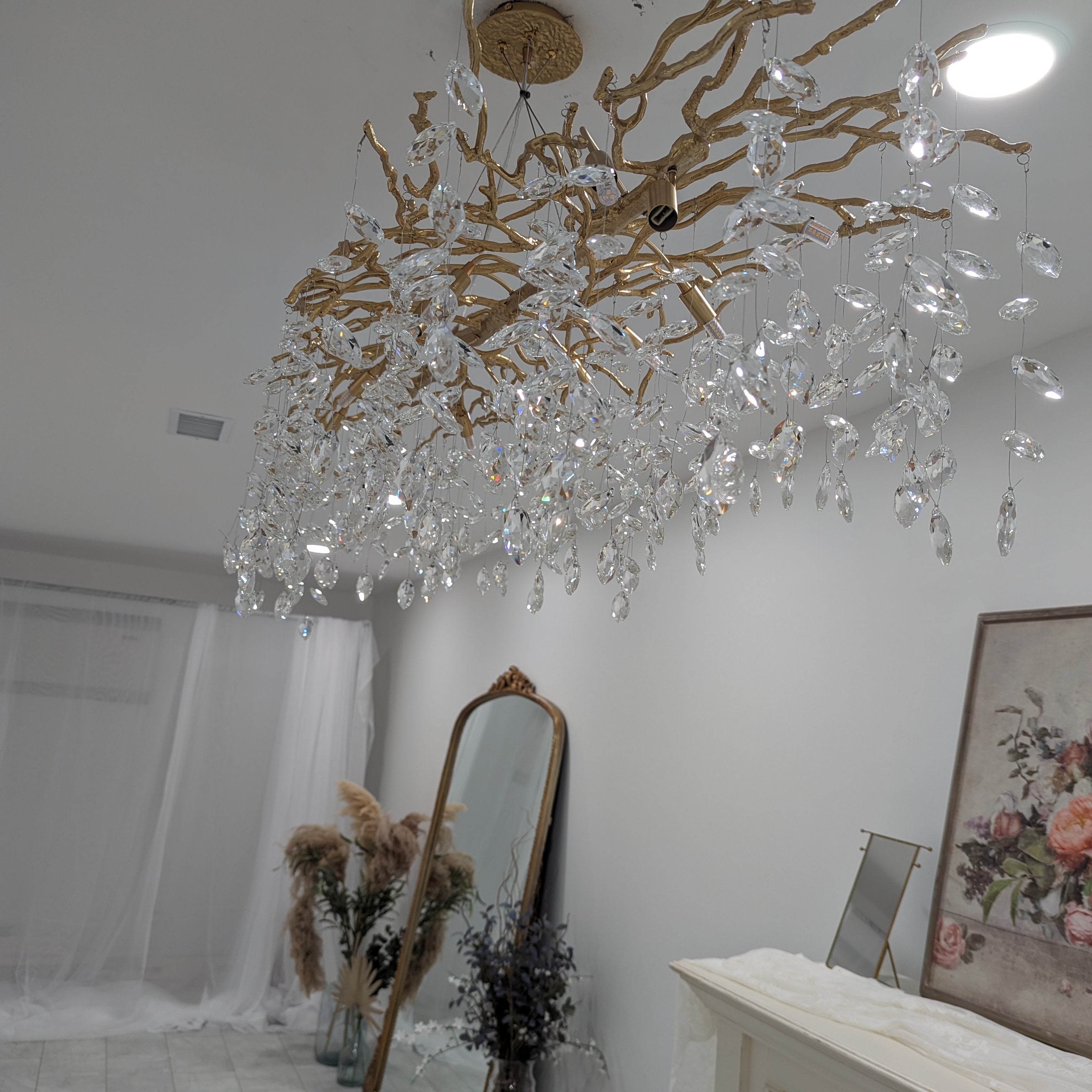 French Branch Crystal Chandelier with Elegant Crystal Leaves-Chandeliers-Blushlighting