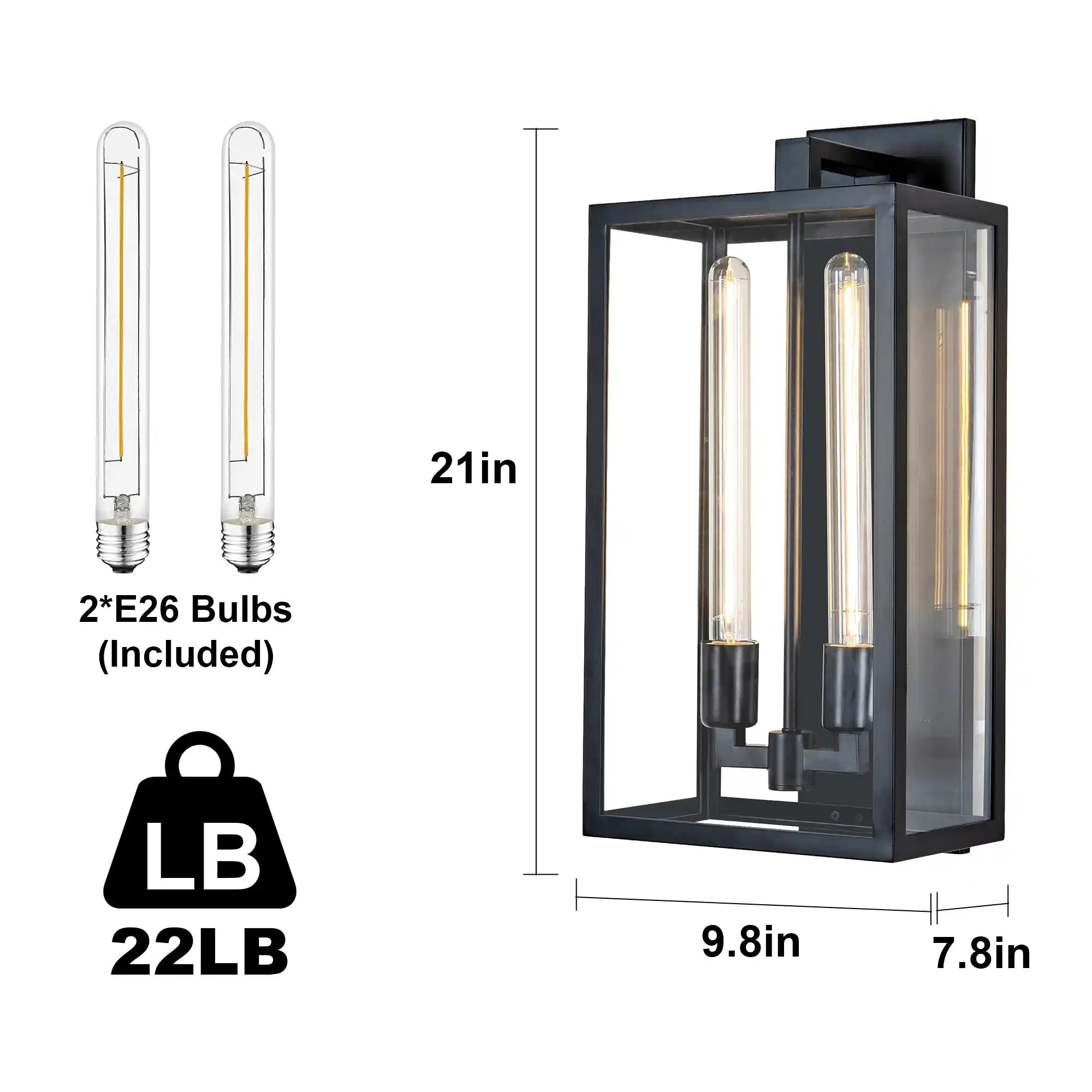 21" Gold Outdoor Wall Sconce with Glass Shade - BlackBlushlighting