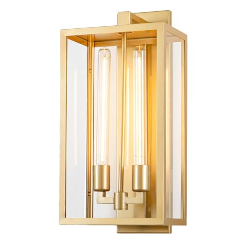21" Gold Outdoor Wall Sconce with Glass Shade, Waterproof - 21" - Gold - 1packBlushlighting