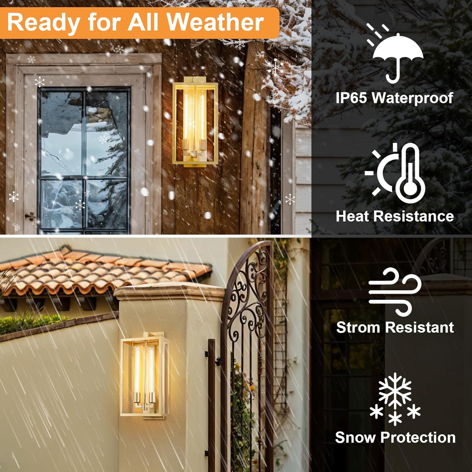 21" Gold Outdoor Wall Sconce with Glass Shade, Waterproof - 21" - Gold - 1packBlushlighting