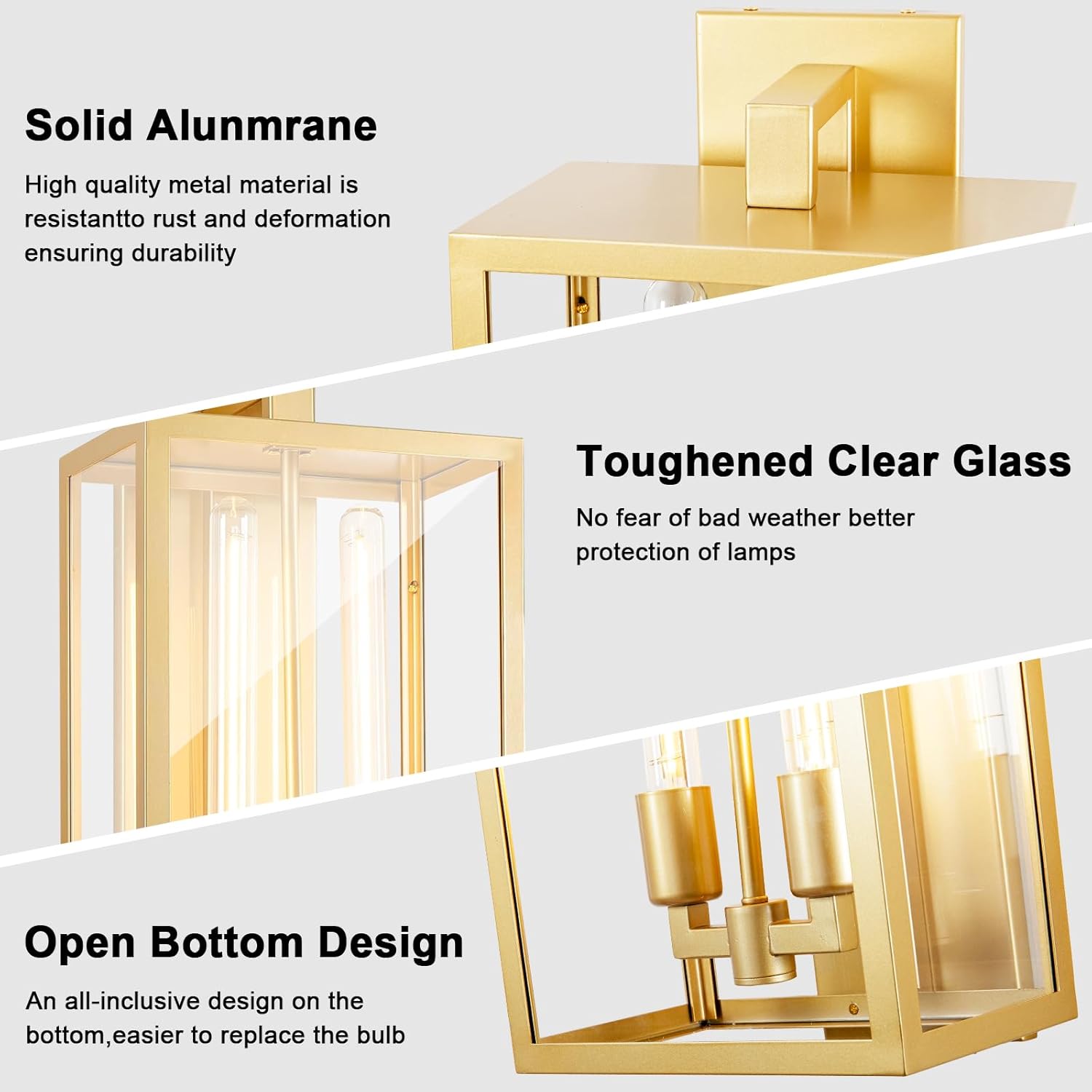 21" Gold Outdoor Wall Sconce with Glass Shade, Waterproof - 21" - Gold - 1packBlushlighting