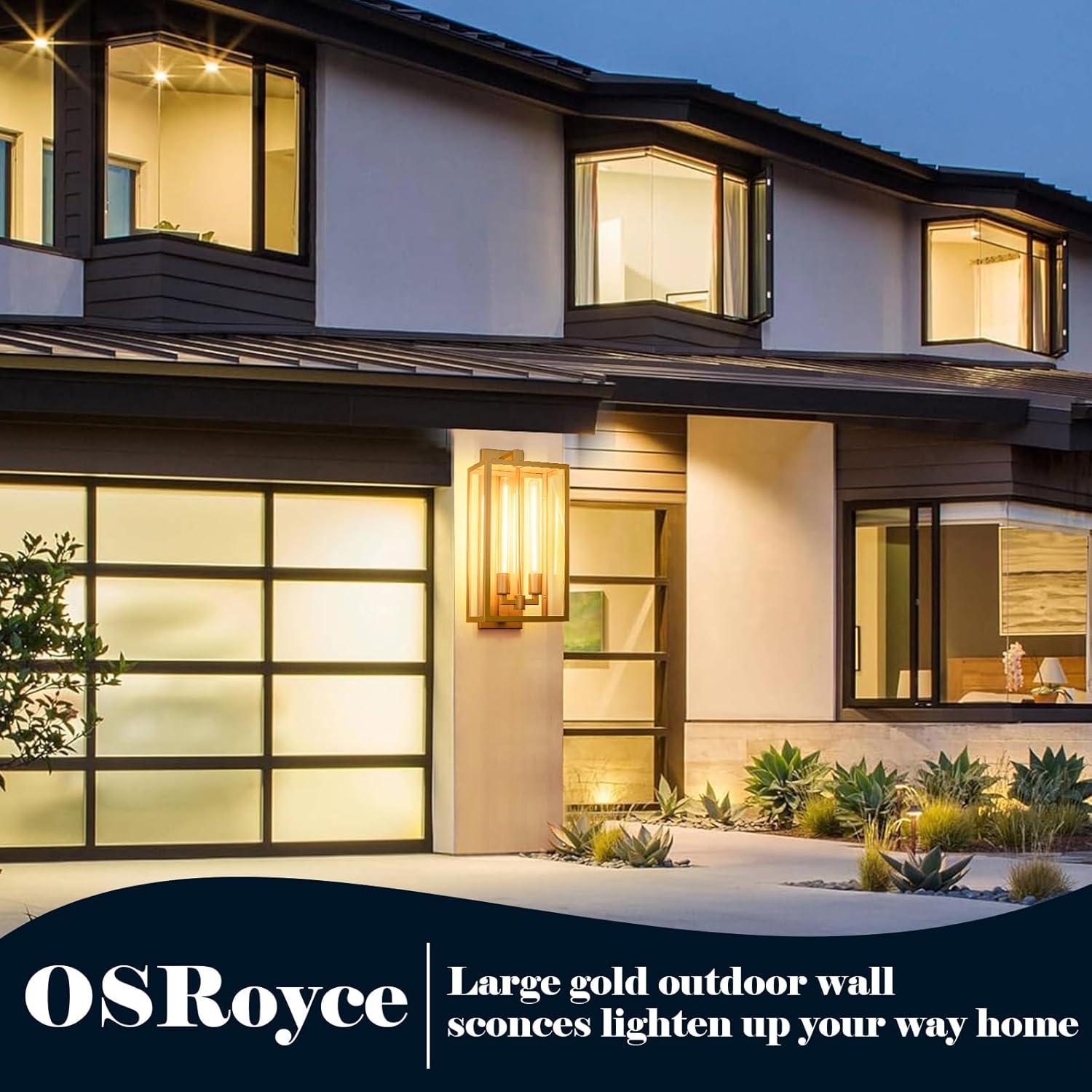 21" Gold Outdoor Wall Sconce with Glass Shade, Waterproof