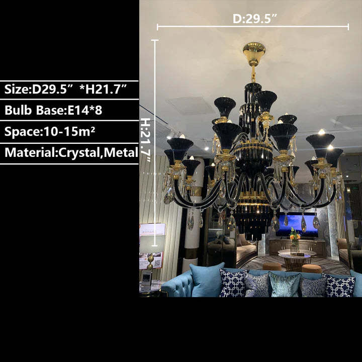 American Traditional Branch Crystal Chandelier with Candle Design in Black and Gold-Chandeliers-Blushlighting