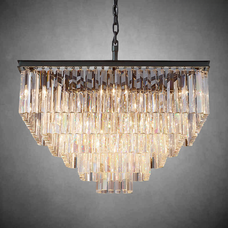1920s Odaon Art Deco Square Chandelier 34"