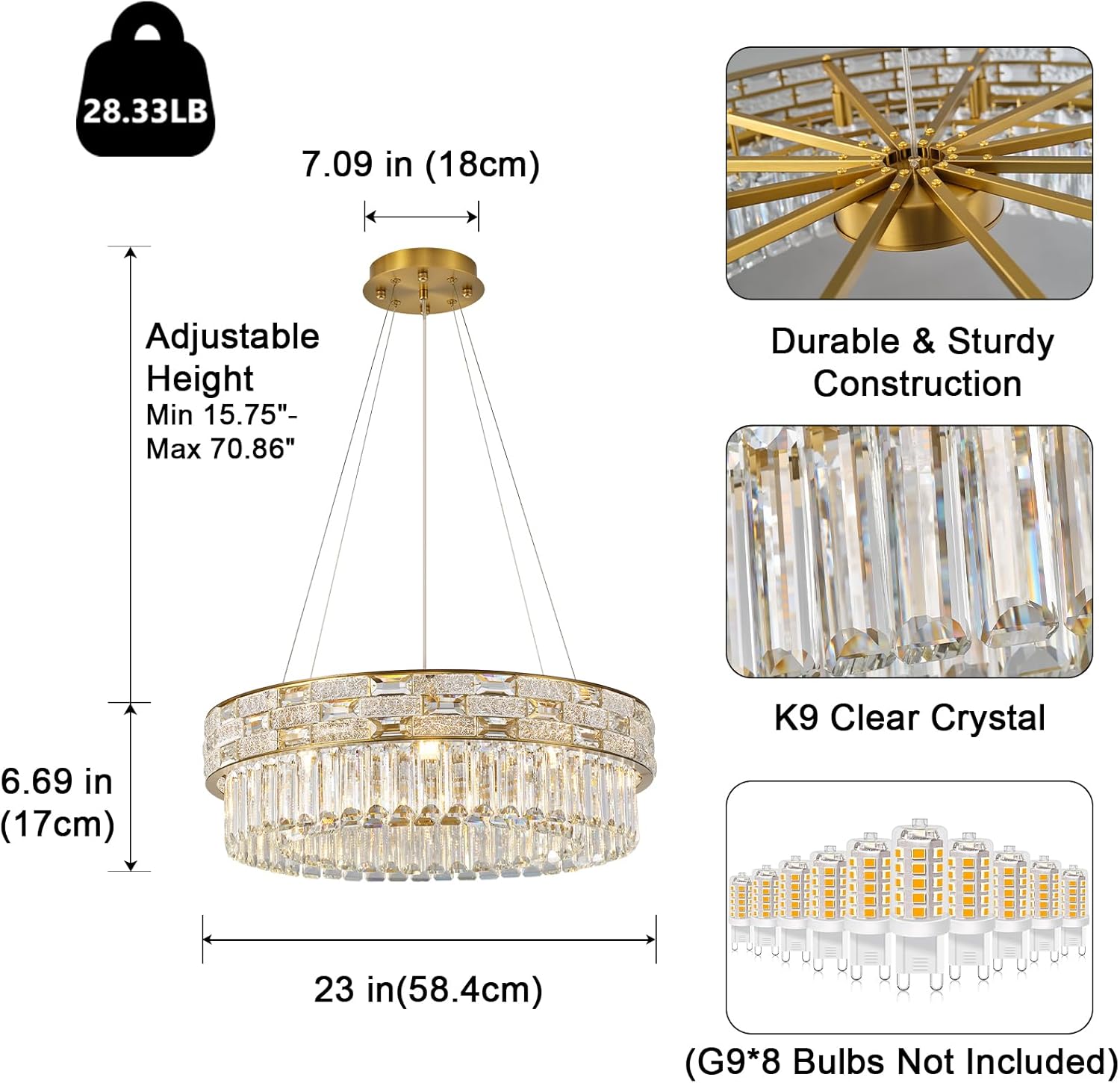23" Gold Crystal 8 - Light Round Chandelier for Elegant Interiors - Round D23"Blushlighting