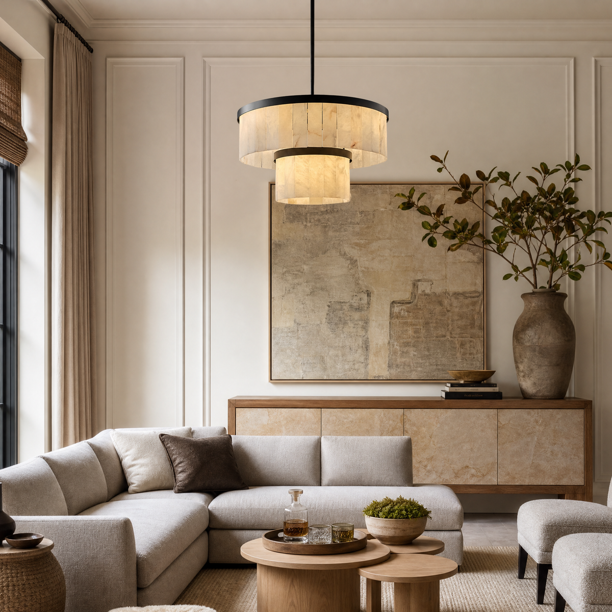 24'' 2-Tier Natural Alabaster Round Chandelier