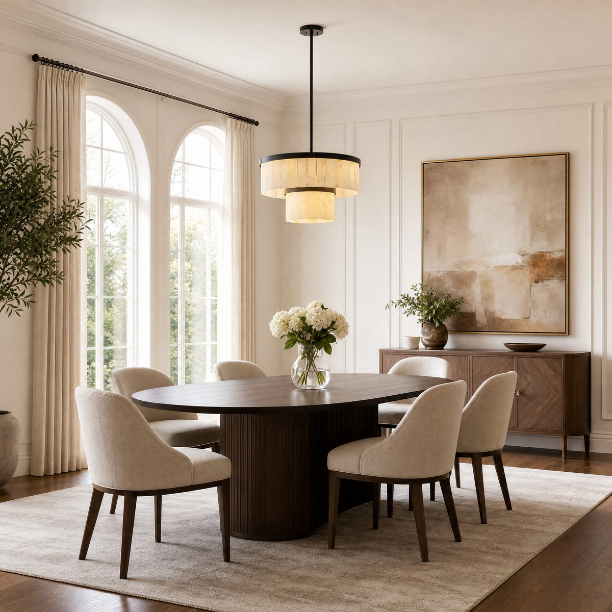 24'' 2-Tier Natural Alabaster Round Chandelier