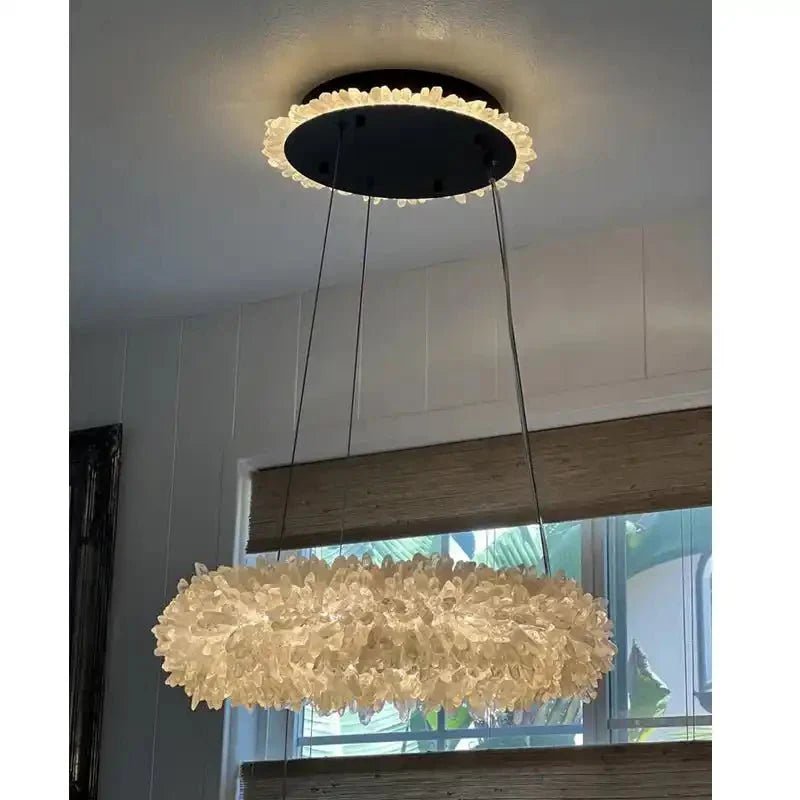 24 - 47 Inch Round Clear Geode Quartz Crystal Ring Pendant Light Modern Chandelier for Living Room - Diam 31.5''BrassBlushlighting