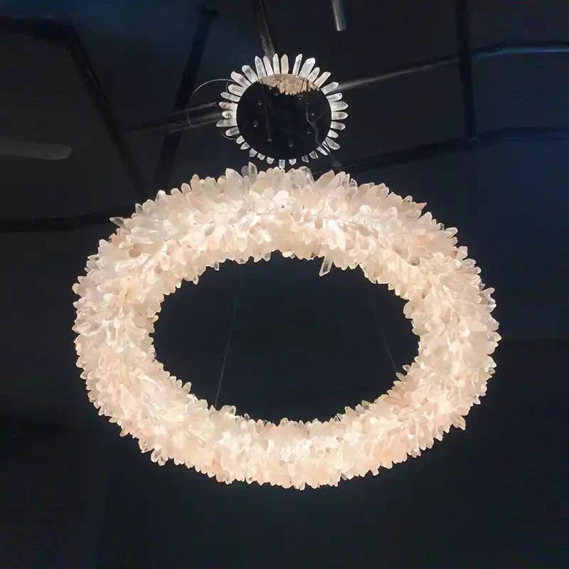 24 - 47 Inch Round Clear Geode Quartz Crystal Ring Pendant Light Modern Chandelier for Living Room - Blushlighting