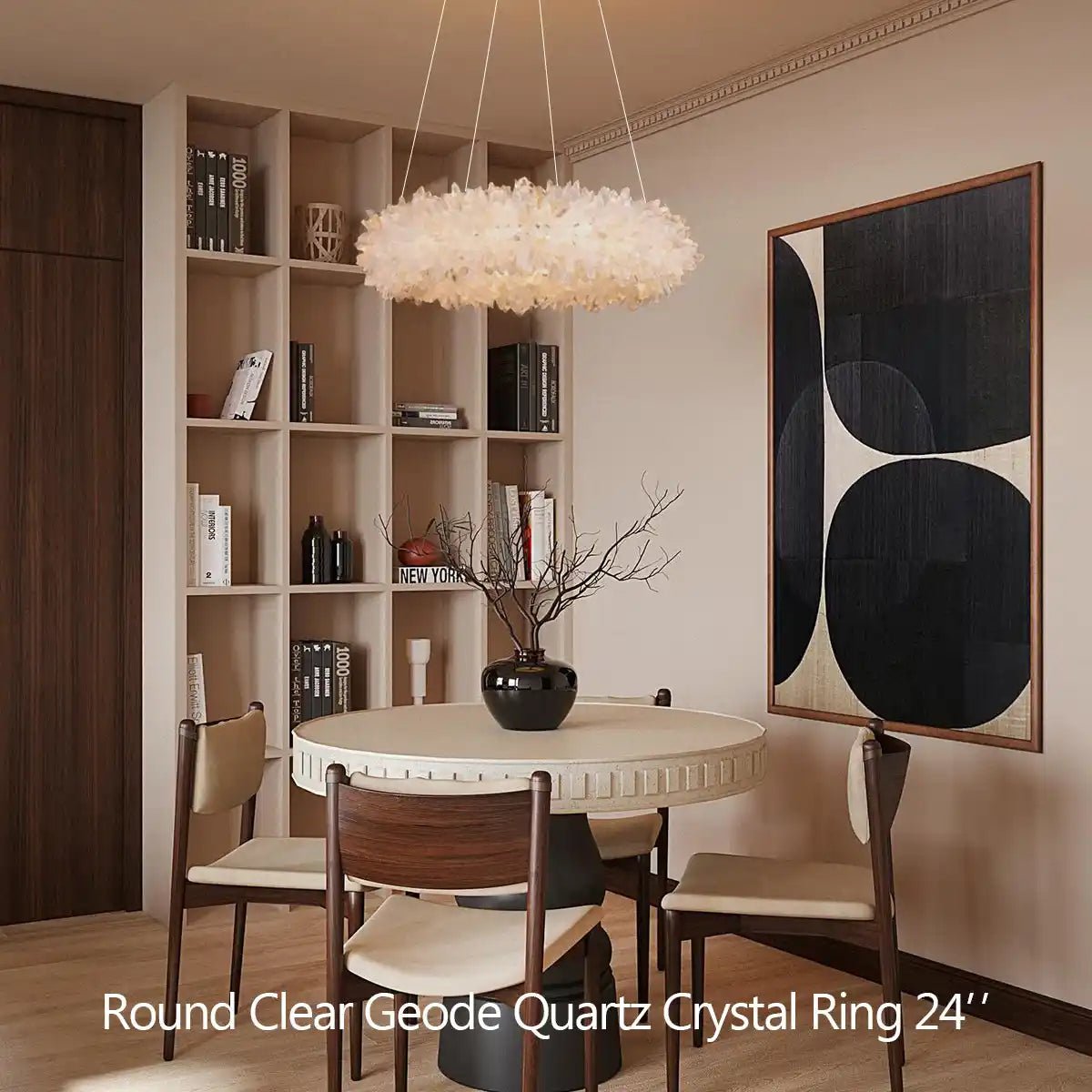 24 - 47 Inch Round Clear Geode Quartz Crystal Ring Pendant Light Modern Chandelier for Living Room - Blushlighting