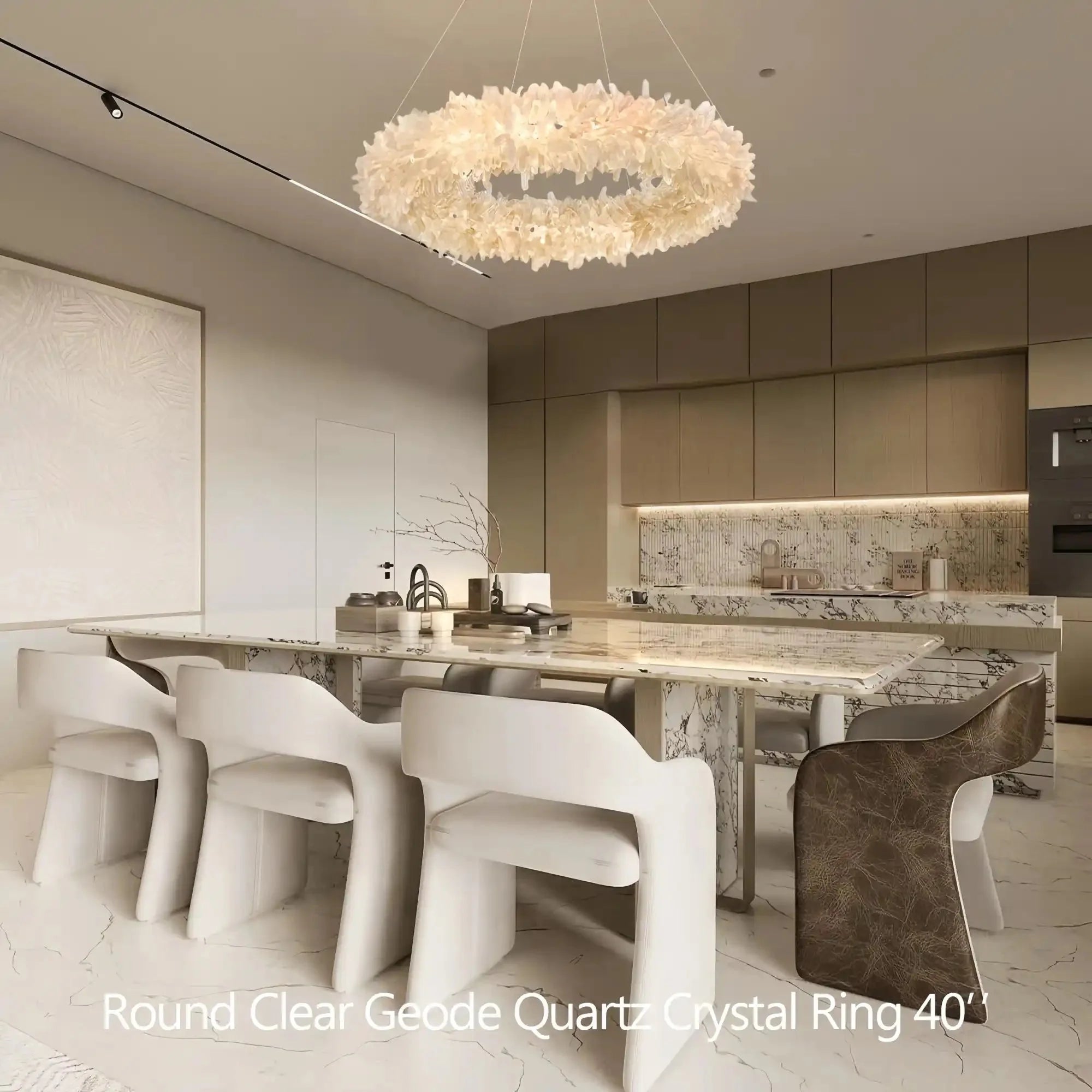 24 - 47 Inch Round Clear Geode Quartz Crystal Ring Pendant Light Modern Chandelier for Living Room - Blushlighting